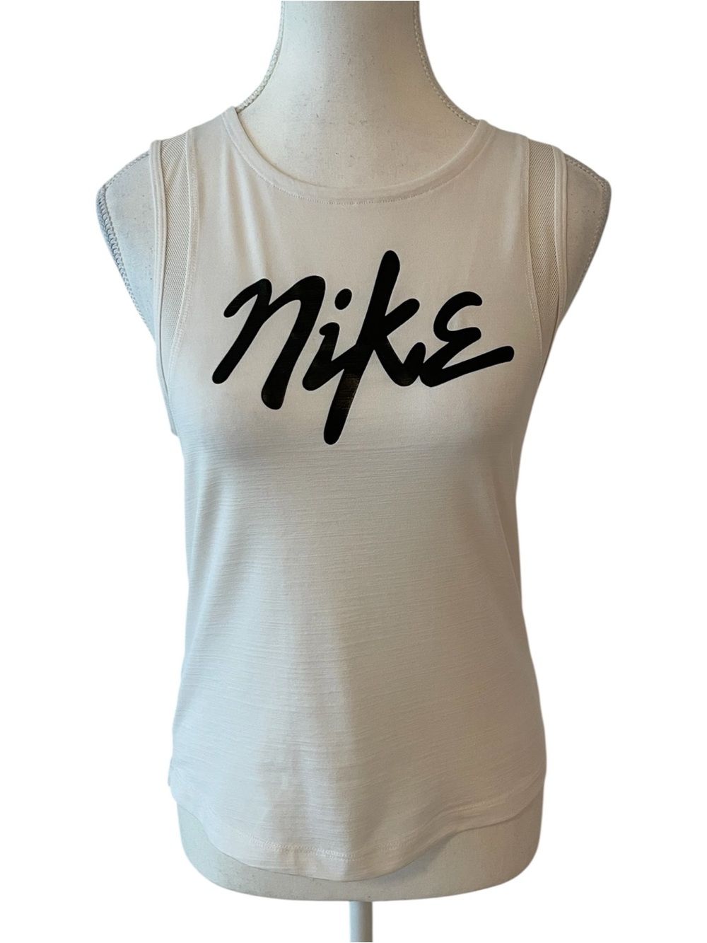 Nike White Dri-Fit Tank with Black Script Logo Size Small